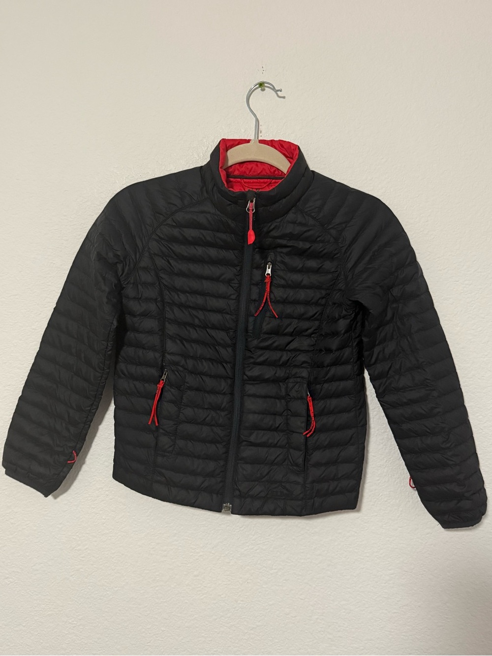 L.L. Bean Youth Black Puffer Jacket with Red Accents